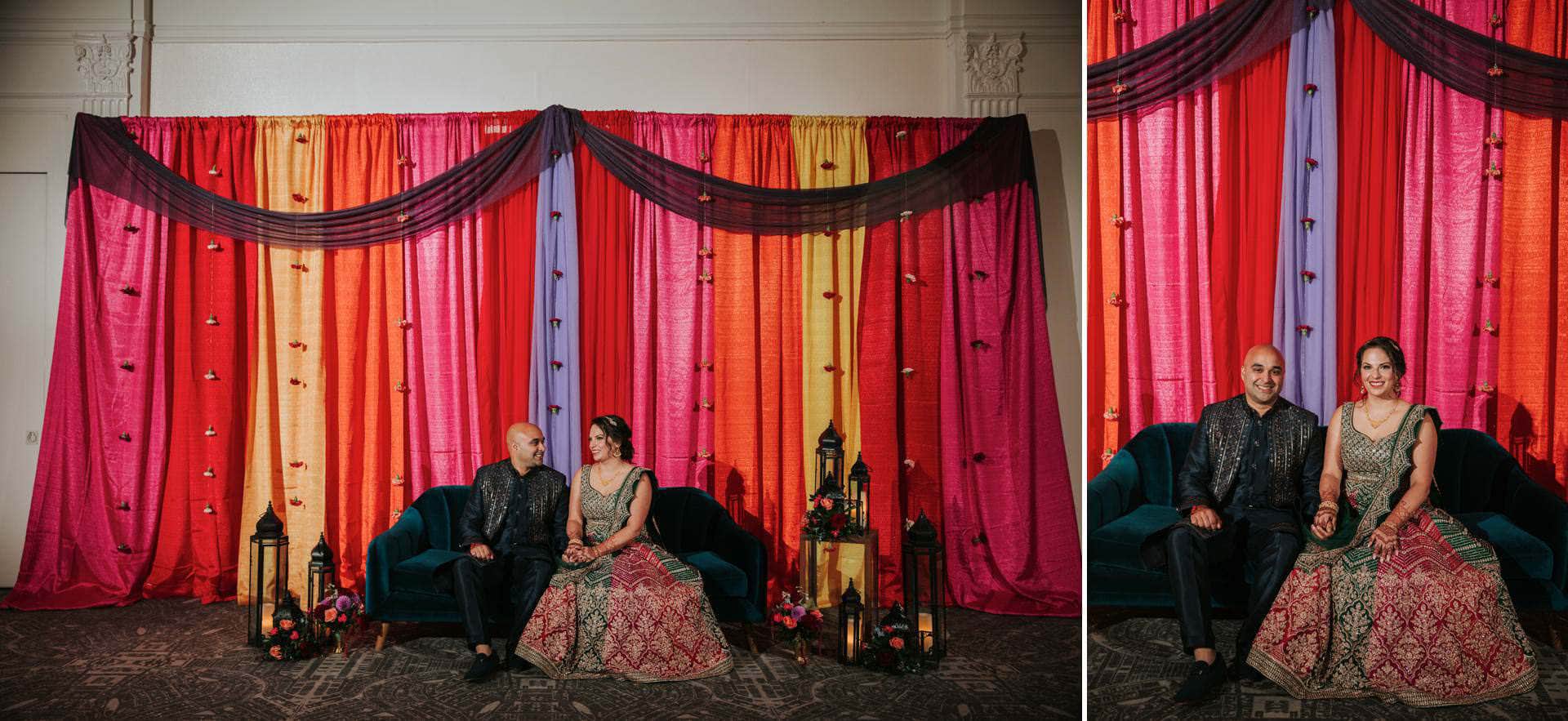 South Asian / Jewish couple during portrait before their garba night at Warwick Hotel Rittenhouse Square in Philadelphia. 