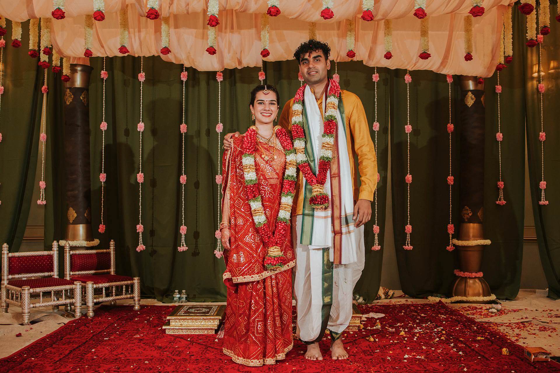 Bride and Groom under mundap after their Hindu Ceremony at Indian Wedding Mahwah New Jersey